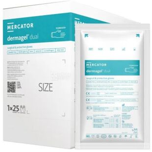 Mercator Medical Dermagel Dual, 1 пара, Размер ХL, Меркатор, Перчатки латексные хирургические, неопудренные, бело-зеленые