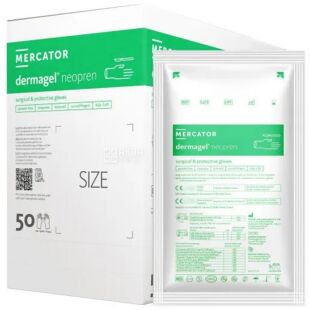 Mercator Medical Dermagel Neopren, 1 пара, Розмір М, Меркатор, Рукавички хірургічні неопренові, неопудрені, м'ятні