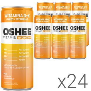 OSHEE Isotonic Vitamin Energy Vitamin D+K, Упаковка 24 шт. х 0,25 л, Напій ізотонічний вітамінізований газований Цитрус Оші, ж/б