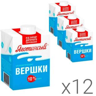Яготинські, 0,5 л, Упаковка 12 шт., Вершки питні ультрапастеризоване, 10%