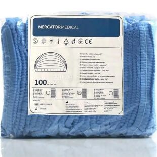 Mercator Medical, 100 шт., Меркатор, Шапочка-гармошка одноразова із спанбонду, блакитна