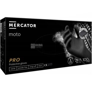 Mercator Ideall Nitrile Moto, 100 шт., Размер XL, Меркатор, Перчатки нитриловые, удлиненные, неопудренные, черные 