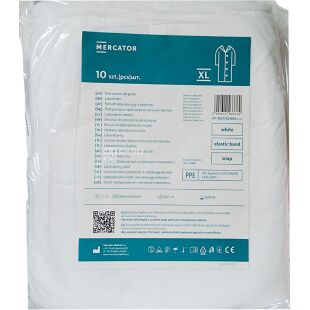 Mercator Medical, 10 шт., Меркатор, Халат одноразовий на кнопках зі спанбонду, розмір XL, білий