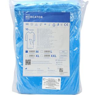 Mercator Medical, 10 шт., Меркатор, Халат одноразовий на зав'язках зі спанбонду, розмір М, блакитний