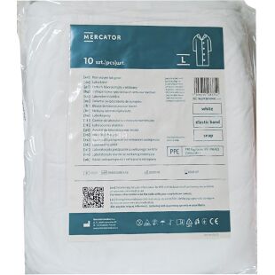 Mercator Medical, 10 шт., Меркатор, Халат одноразовий на кнопках, розмір L, спанбонд, білий