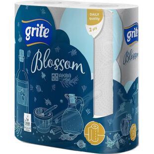 Grite Blossom, 2 рул., Гріте Блоссом, Рушники паперові, 2-шарові, білі, 15,84 м, 88 аркушів