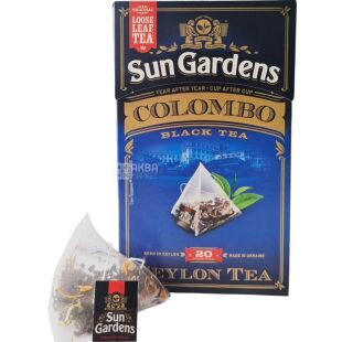 Sun Gardens, Colombo, 20 пак. х 2 г, Чай Сан Гарденс, Коломбо, Суміш чорного і зеленого з кардамоном, крупнолистовий