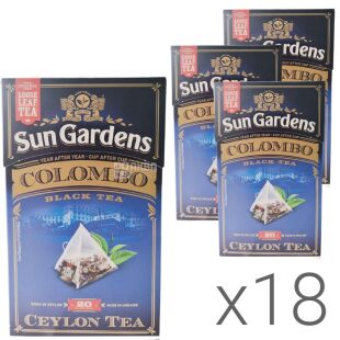 Sun Gardens, Colombo, 20 пак. х 2 г, Чай Сан Гарденс, Суміш чорного і зеленого з кардамоном, крупнолистовой, упаковка 18 шт.