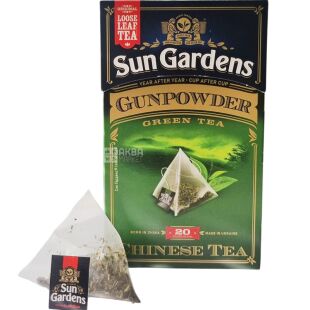  Sun Gardens, Gunpowder,  20 пак. х 2 г, Чай Сан Гарденс, Ганпаудер, зелений, крупнолистовий