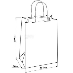 Паперовий крафт-пакет з крученими ручками, білий, 10 шт., 150х80х200 мм