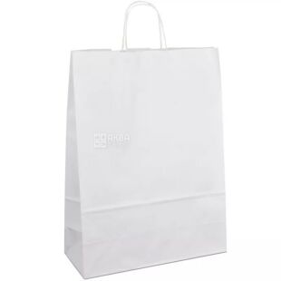 Паперовий крафт-пакет з крученими ручками, білий, 10 шт., 320х130х425 мм