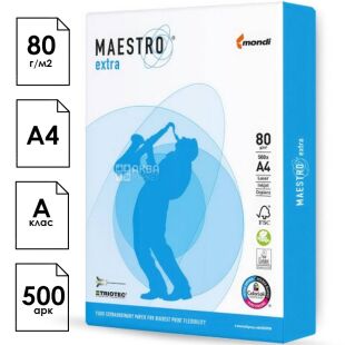 Maestro Extra, 500 аркушів, Папір офісний А4, білий, клас А, 80г/м2