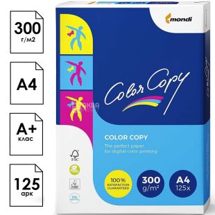 Color Copy, 125 аркушів, Папір офісний, білий, А4, Клас А+, 300 г/м2