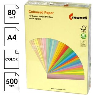 Mondi Niveus Color, 500 аркушів, Папір офісний А4, жовтий, 80г/м2