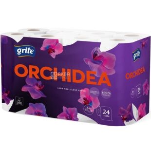 Grite Orchidea, 24 рул., Гріте Орхідея, Папір туалетний, 3-шаровий, білий, 18.75 м, 135 аркушів, 138х90 мм
