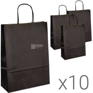 Бумажный крафт-пакет с витыми ручками, черный, 10 шт., 230х100х320 мм