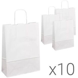 Паперовий крафт-пакет з крученими ручками, білий, 10 шт., 320х130х425 мм