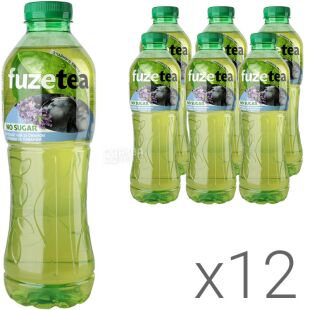Fuzetea No sugar, Упаковка 12 шт. х 0,5 л, Чай холодний зелений зі смаком Лохини та Лаванди Ф'юзті, без цукру, ПЕТ