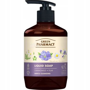 Green Pharmacy, 460 мл, Жидкое мыло Грин Фармаси, Ромашка и лен, с дозатором 