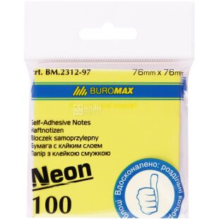 Buromax, 100 аркушів, Буромакс, Папір для нотаток, з клейким шаром, асорті, 76х76 мм
