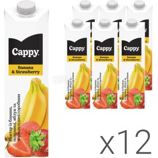 Cappy Banana Strawberry, Упаковка 12 шт. х 1 л, Нектар Банан-Полуниця Каппі
