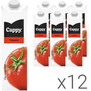 Cappy Tomato, Упаковка 12 шт. х 1 л, Сік томатний Каппі, з сіллю
