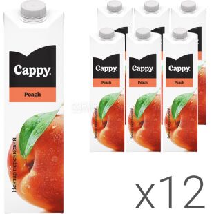 Cappy Peach, Упаковка 12 шт. х 1 л, Нектар Персиковий Каппі