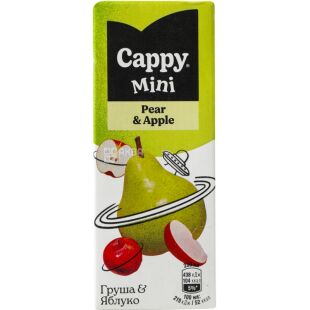 Cappy mini Pear Apple, 0,2 л, Нектар Груша-яблуко Каппі міні, з трубочкою