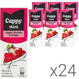 Cappy mini Apple-Berries-Grape, Упаковка 24 шт. х 0,2л, Нектар Яблоко-Ягоды-Виноград Каппи мини, с трубочкой