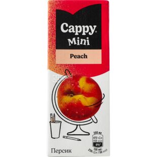 Cappy mini Peach, 200 мл, Нектар Персиковий Каппі міні, з трубочкою