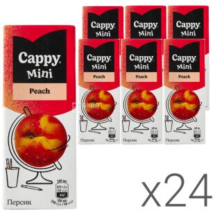 Cappy mini Peach, Упаковка 24 шт. х 200 мл, Нектар Персиковый Каппи мини, с трубочкой