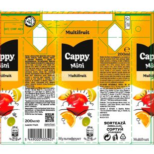 Cappy Mini Multifruit, 200 мл, Каппи мини, Нектар мультифруктовый, с трубочкой