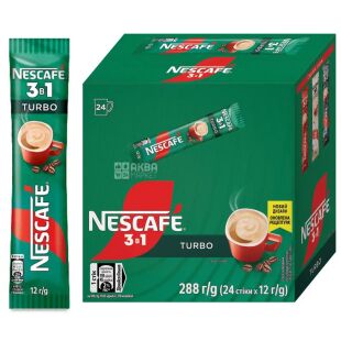 Nescafe Turbo, 24 шт. х 12 г, Нескафе Турбо, Кофейный напиток 3 в 1, растворимый