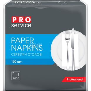 PRO service, 100 шт., Серветки столові ПРО Сервіс, одношарові, білі, 33 х 33 см