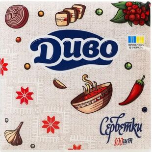 Диво, 100шт., салфетки столовые однослойные, белые, 23 см х 24 см