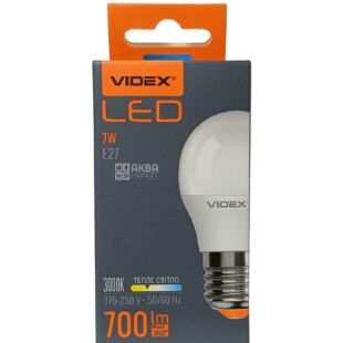 Videx, Лампа светодиодная, цоколь E27, 7 W, 3000K, теплое белое свечение, 700 Lm
