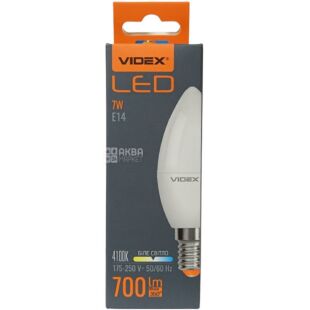 VIDEX LED, Лампа світлодіодна Свічка, цоколь E14, 7 W, 4100К, 220V, нейтральне біле світло, 700 Lm