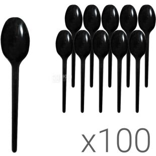 Ложка столовая пластиковая, черная, 100 шт., 17,5 см