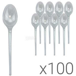 Super, Ложка столова склоподібна, прозора, 100 шт., 17,5 см