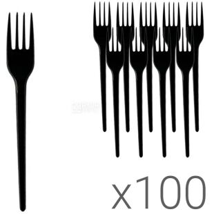 Виделка одноразова пластикова, чорна, 100 шт., 16 см
