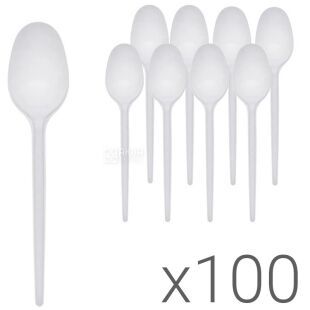 Ложка столовая пластиковая, белая, 100шт., 17 см