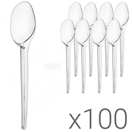Ложка столовая стекловидная, 100 шт., прозрачная, 16 см