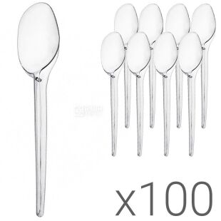 Ложка столовая стекловидная, 100 шт., прозрачная, 16 см