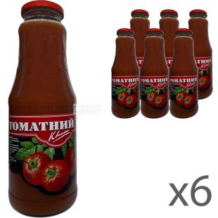 Квант, 1 л, Упаковка 6шт., х 1 л, Сік Томатний 100%, без цукру, скло