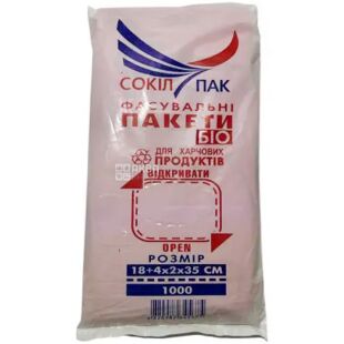 Comserv Біо, 1000 шт., Фасувальні пакети, 18х(2х4)х35 см, посилені, 15 мкм, рожеві