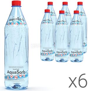 AquaSorb, Упаковка 6 шт. х 950 мл, АкваСорб, Вода для специальных медицинских целей, слабогазированная, ПЭТ