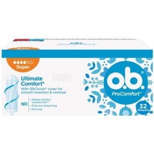 o.b., ProComfort Super, 32 шт., Тампони гігієнічні, без аплікатора, 4 краплі