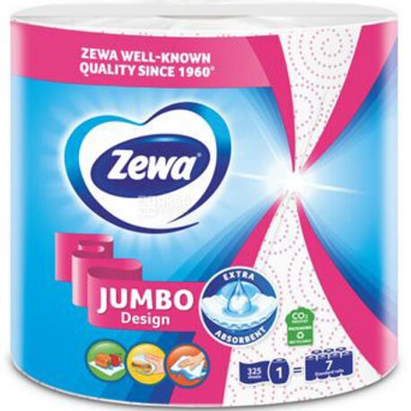 Zewa Design Jumbo, 1 рул., Полотенца бумажные Зева с принтом, 2-х слойные, 76,7 м, 325 листов, 225х236 мм