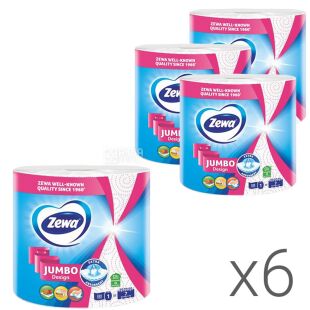 Zewa Design Jumbo, Упаковка 6 шт. х 1 рул., Полотенца бумажные Зева с принтом, 2-х слойные, 76,7 м, 325 листов, 225х236 мм