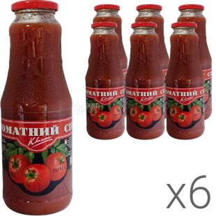 Квант, 1 л, Упаковка 6шт., х 1 л, Сік Томатний 100%, без цукру, скло